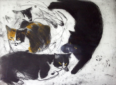 Article image for THREE CATS by Elizabeth Blackadder adopted by David Oxley